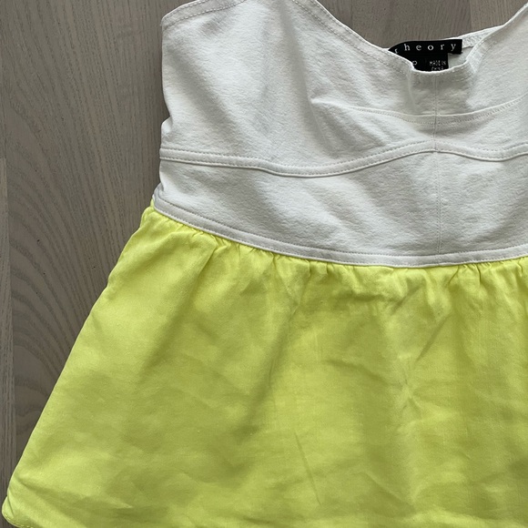 Theory Fun Neon Double Ruffle A-line Tank Top Colorblock in White + Neon Yellow - Picture 2 of 8